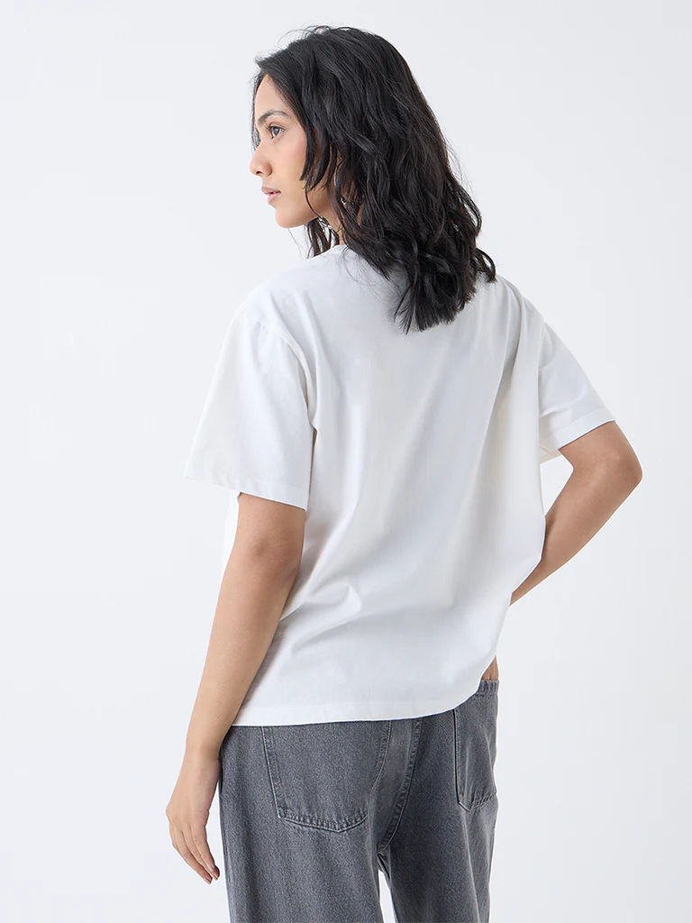 LOV White Floral Embellished Cotton T-Shirt - Image 4