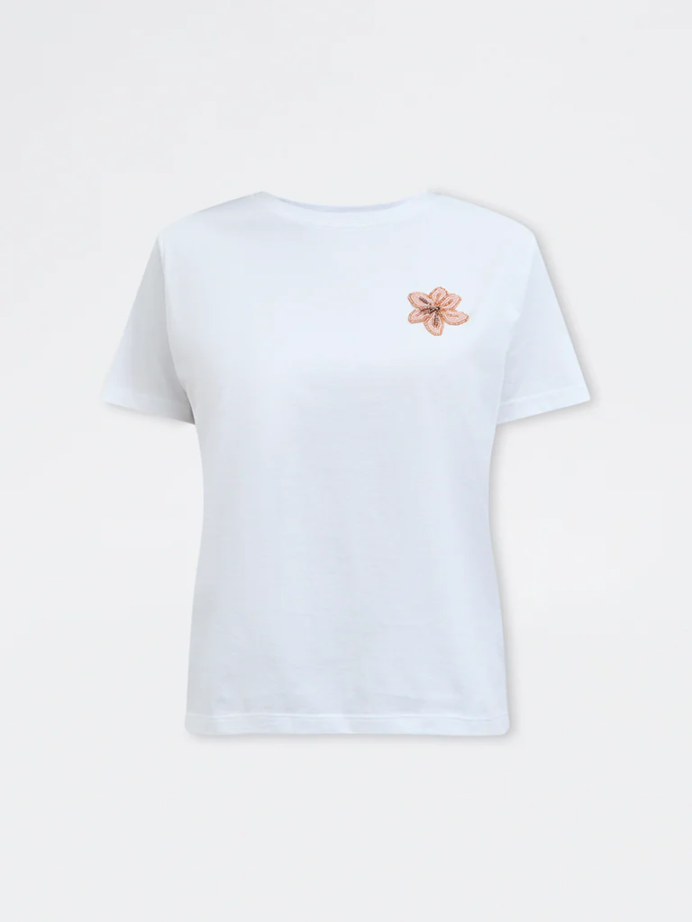 LOV White Floral Embellished Cotton T-Shirt - Image 5