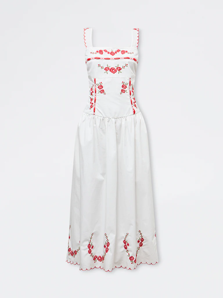 LOV White Floral Embroidered Cotton A-Line Dress - Image 5