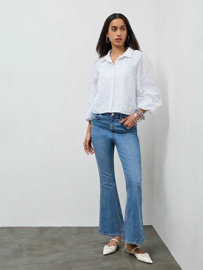 LOV White Floral Embroidered Cotton Shirt - Image 2