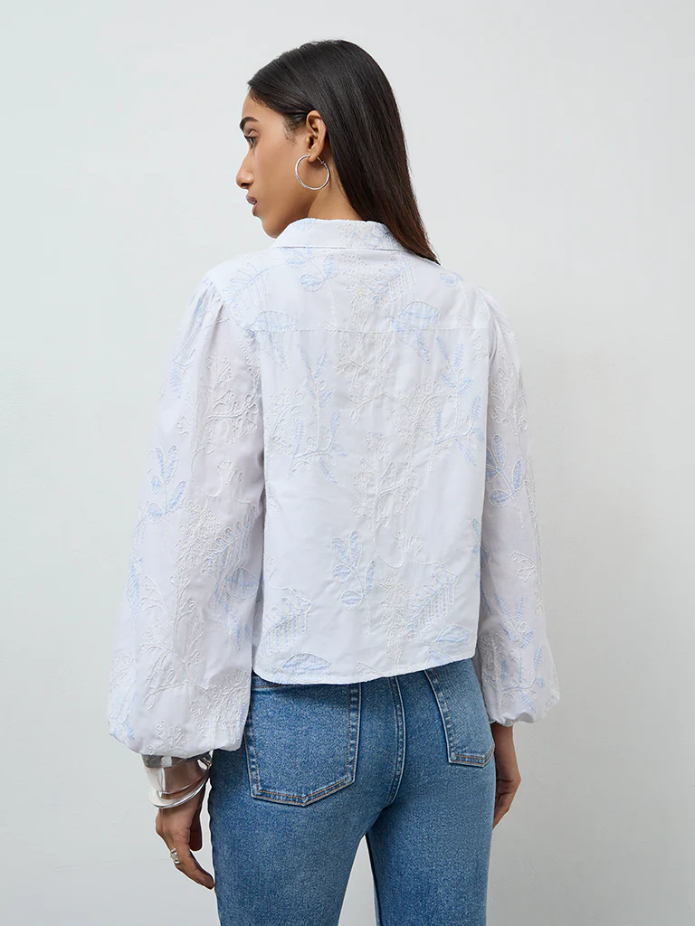 LOV White Floral Embroidered Cotton Shirt - Image 4