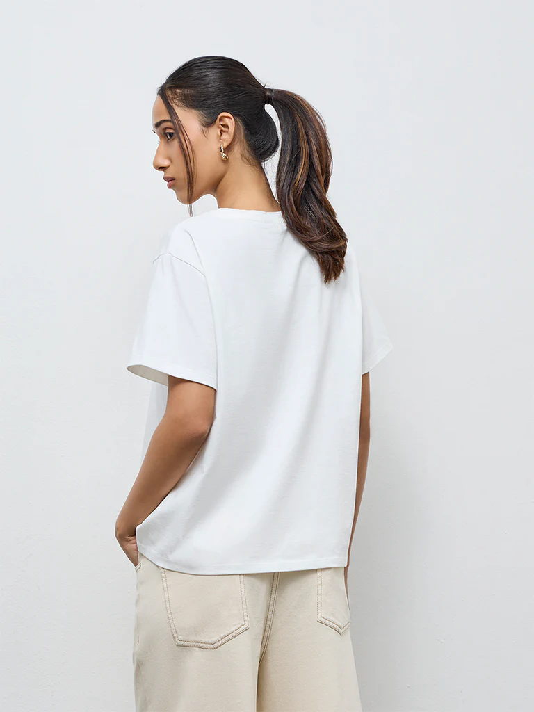 LOV White Floral Embroidered Cotton T-Shirt - Image 4
