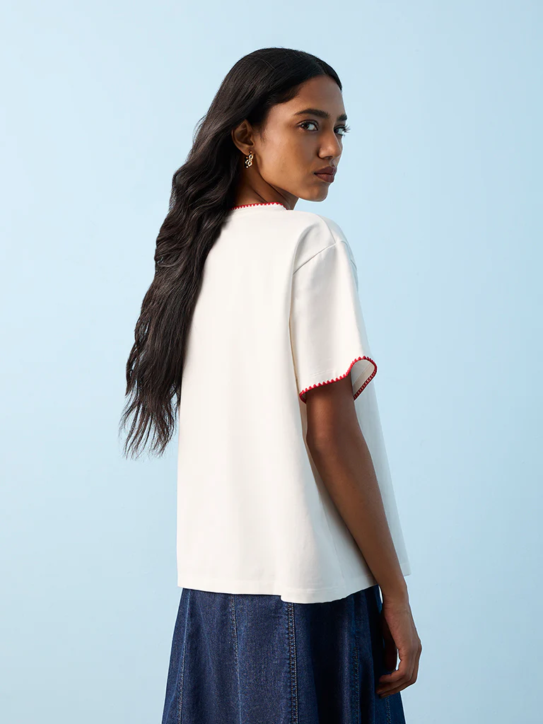 LOV White Floral Embroidered Cotton T-Shirt - Image 4