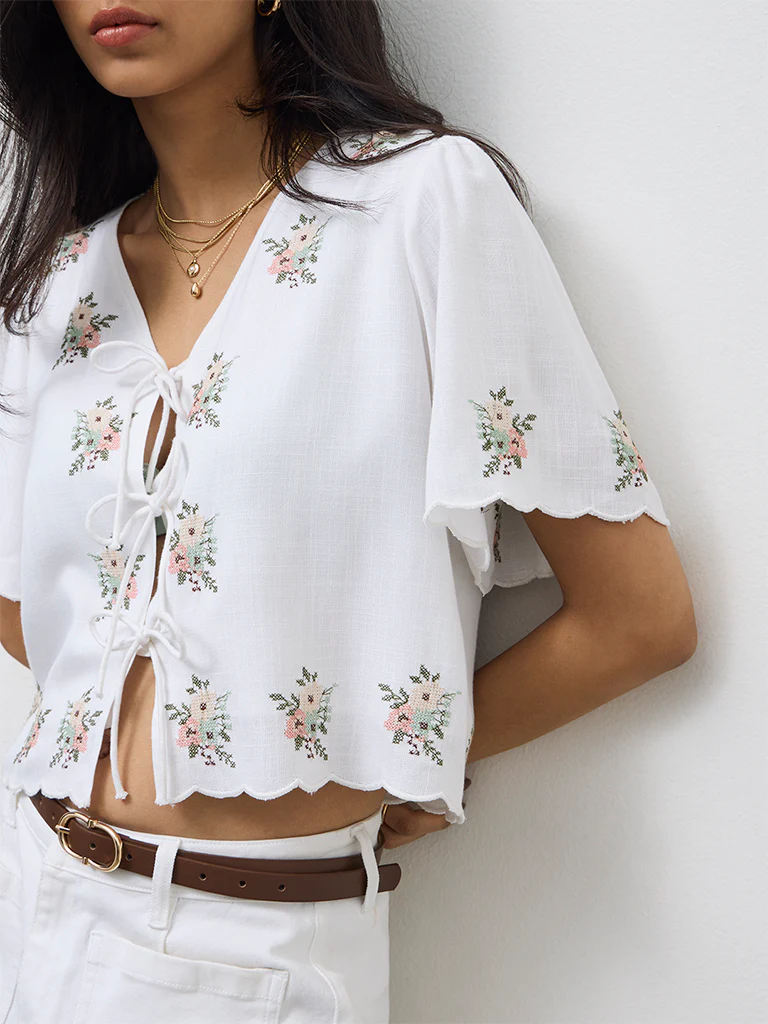 LOV White Floral Embroidered Top - Image 3