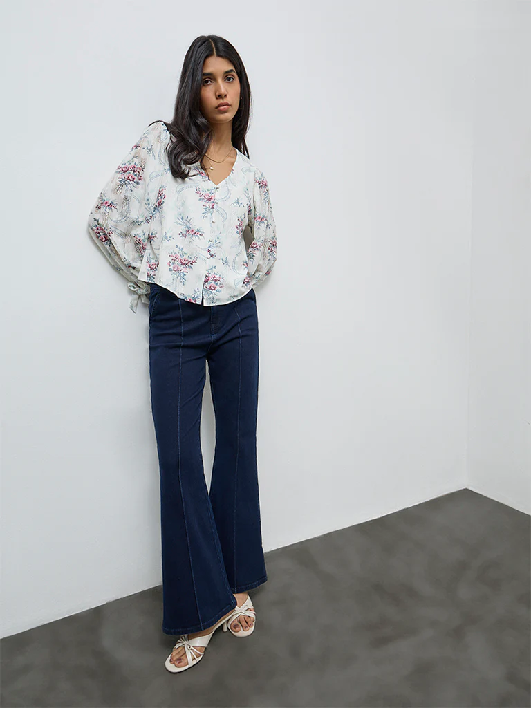 LOV White Floral Pattern Cotton-Blend Top - Image 2