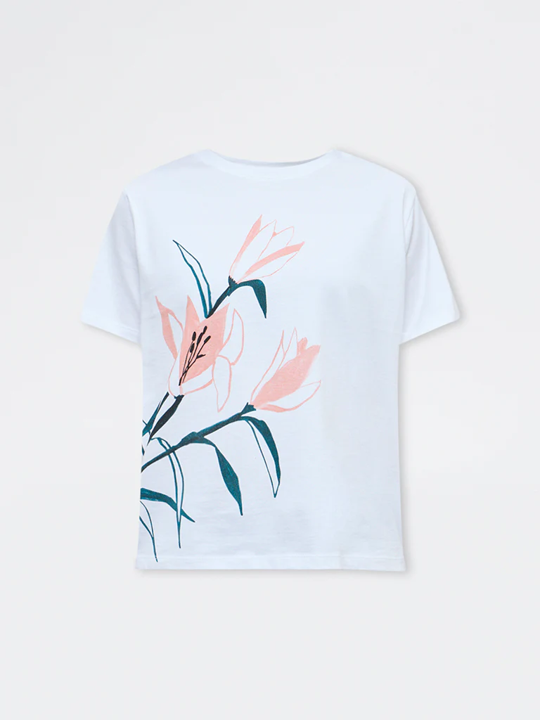 LOV White Foliage Printed Cotton T-Shirt - Image 5