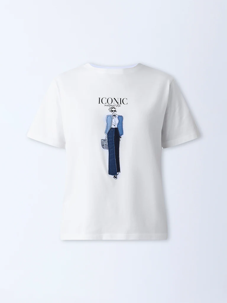 LOV White Graphic Printed Cotton T-Shirt - Image 5