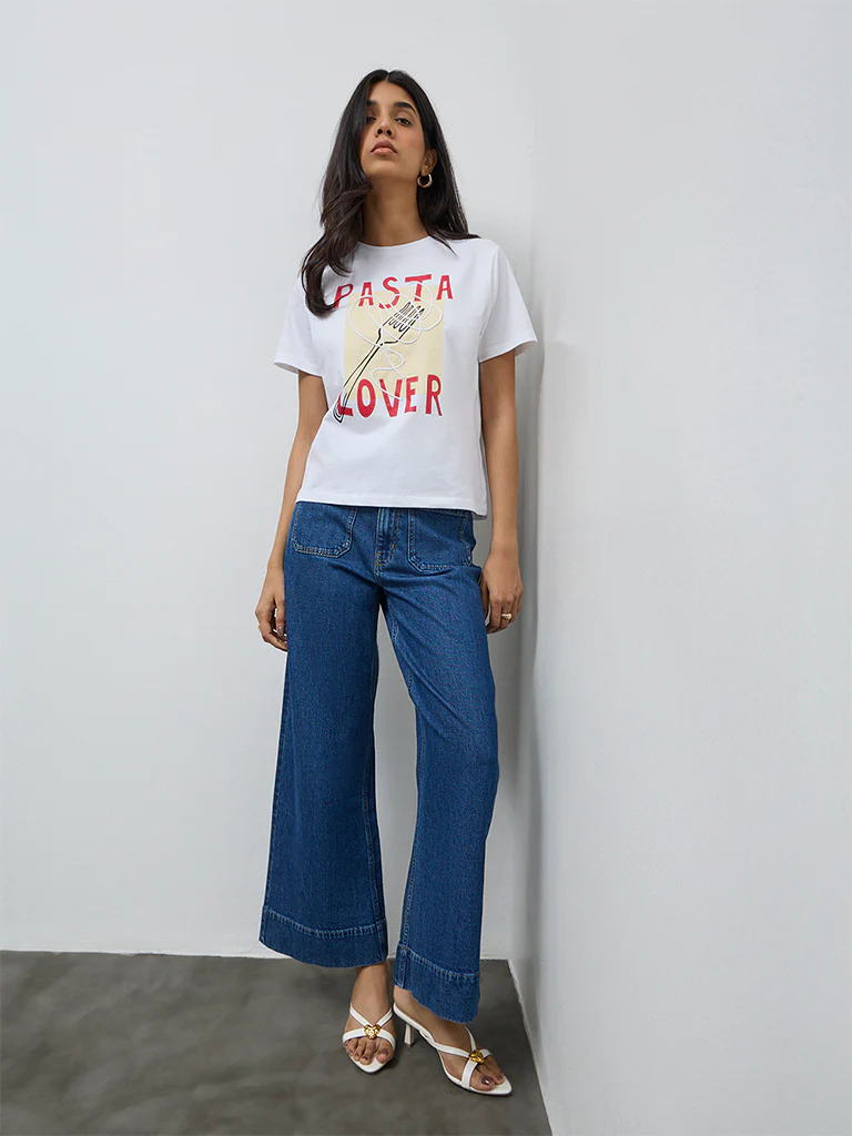 LOV White Graphic Printed Cotton T-Shirt - Image 2