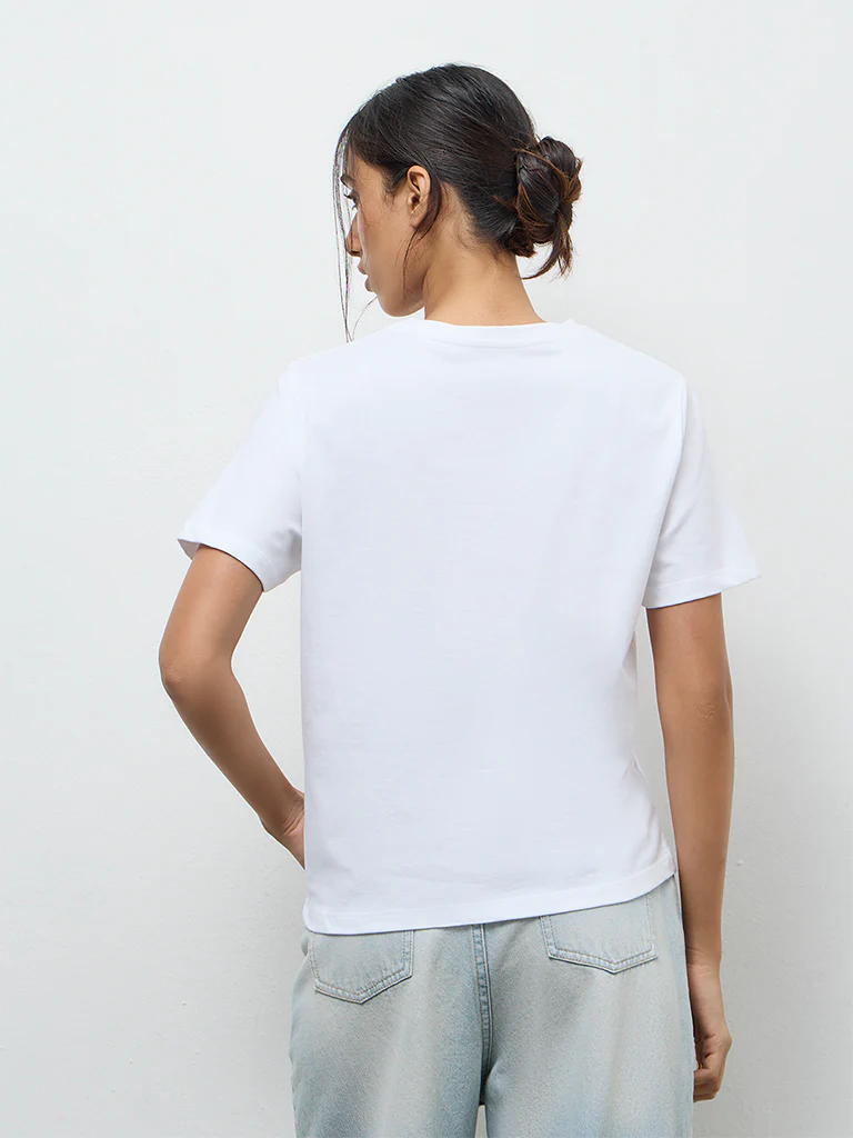 LOV White Graphic Printed Cotton T-Shirt - Image 4
