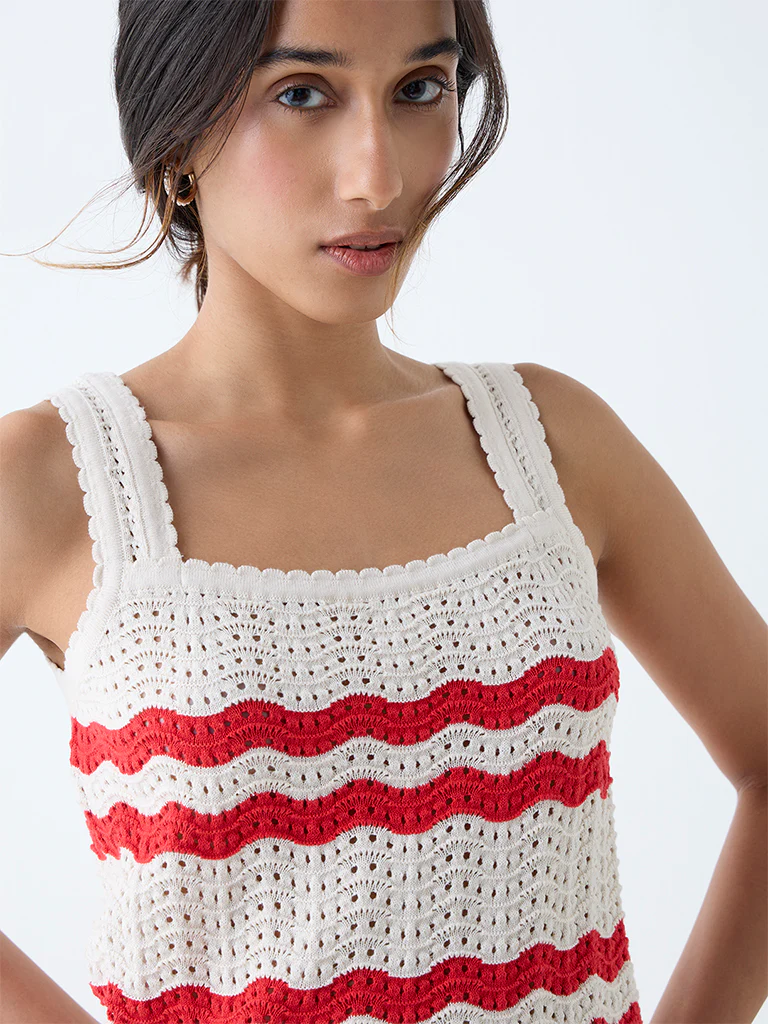 LOV White Knit-Textured Cotton-Blend Top - Image 3