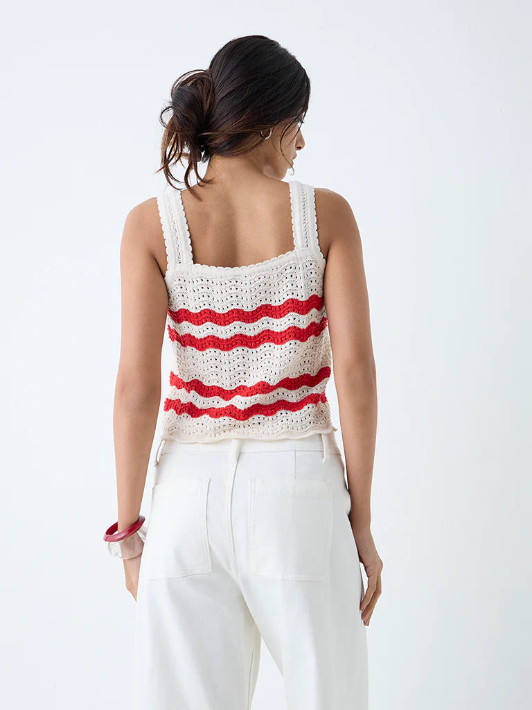 LOV White Knit-Textured Cotton-Blend Top - Image 4
