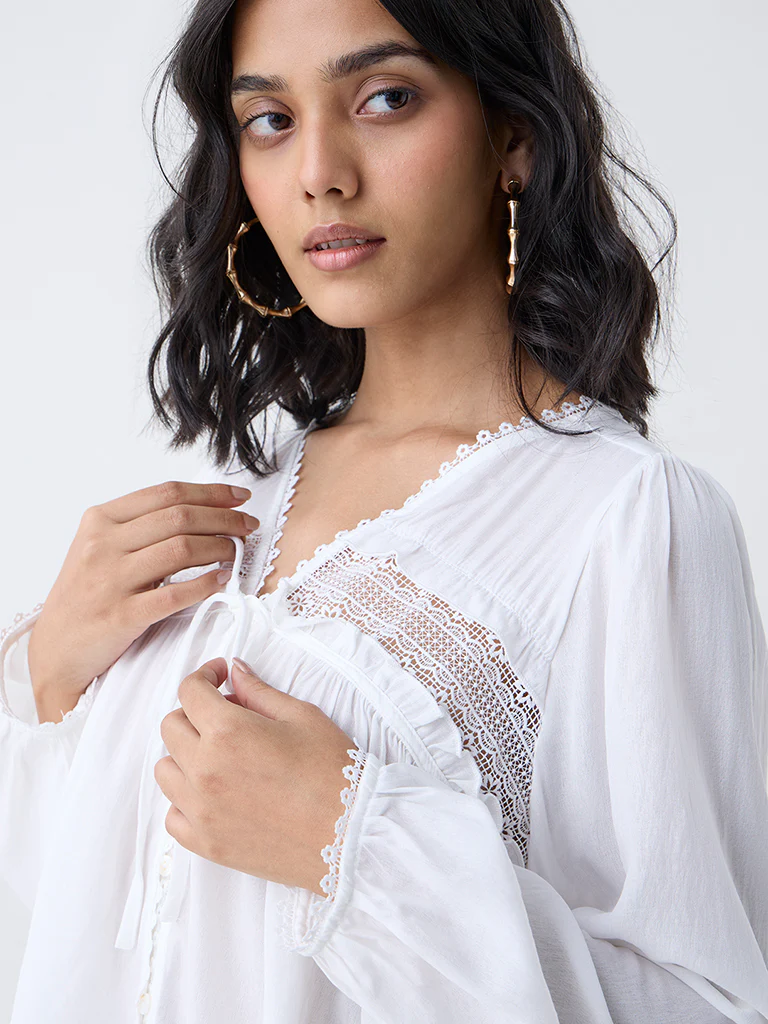 LOV White Lace-Detailed Blouse-Online Exclusive - Image 3