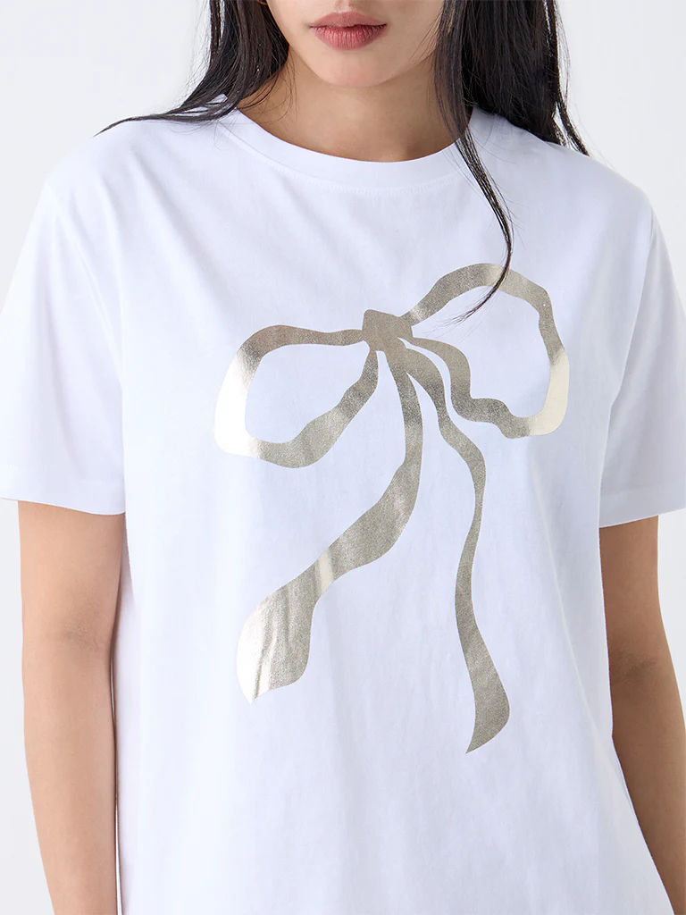 LOV White Printed Cotton T-Shirt - Image 3