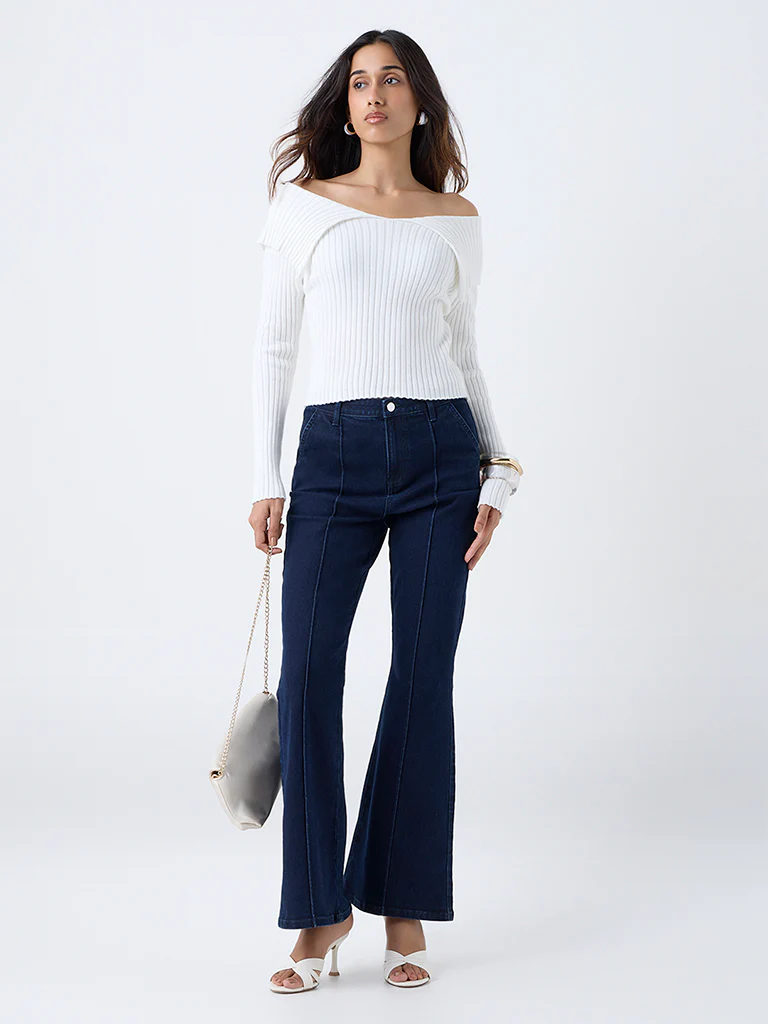 LOV White Ribbed Off-Shoulder Top - Image 2