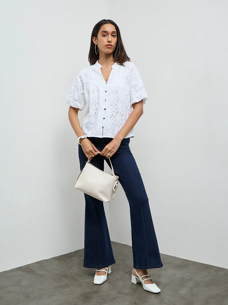 LOV White Schiffli Embroidered Cotton Blouse - Image 2
