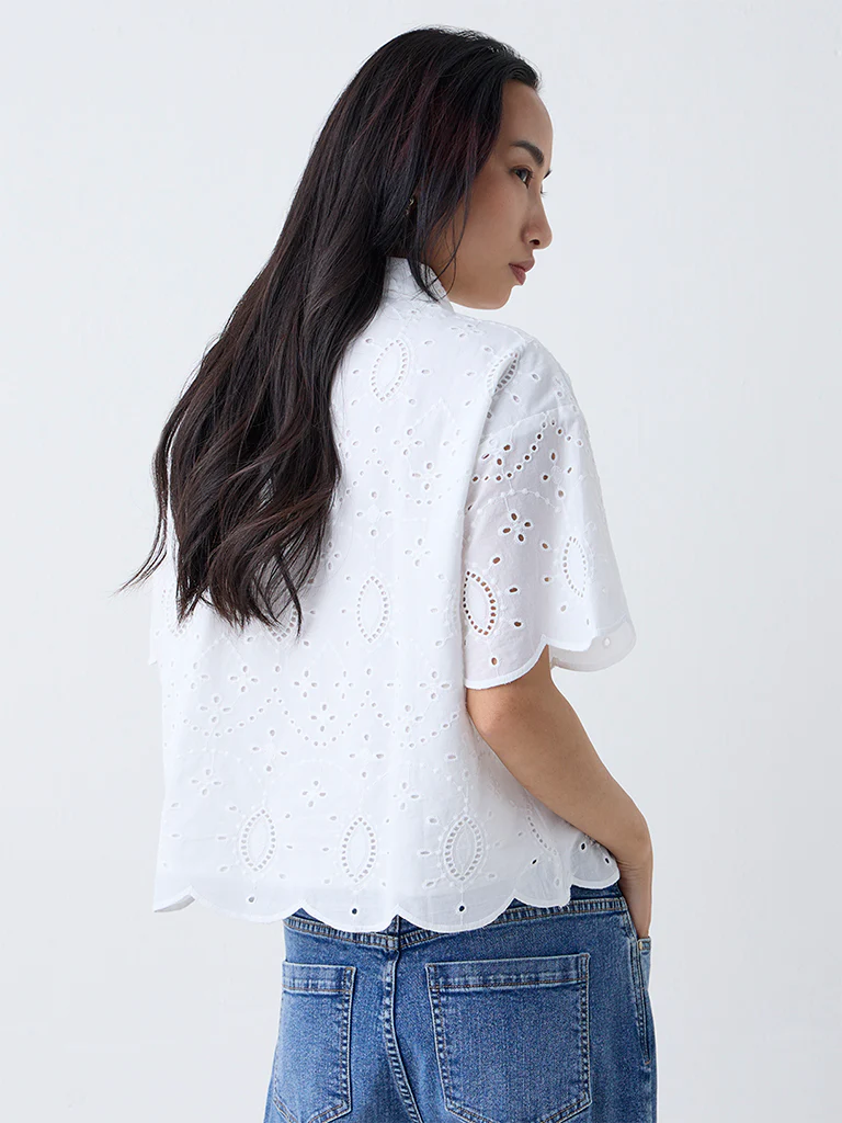LOV White Schiffli Embroidered Cotton Shirt - Image 4