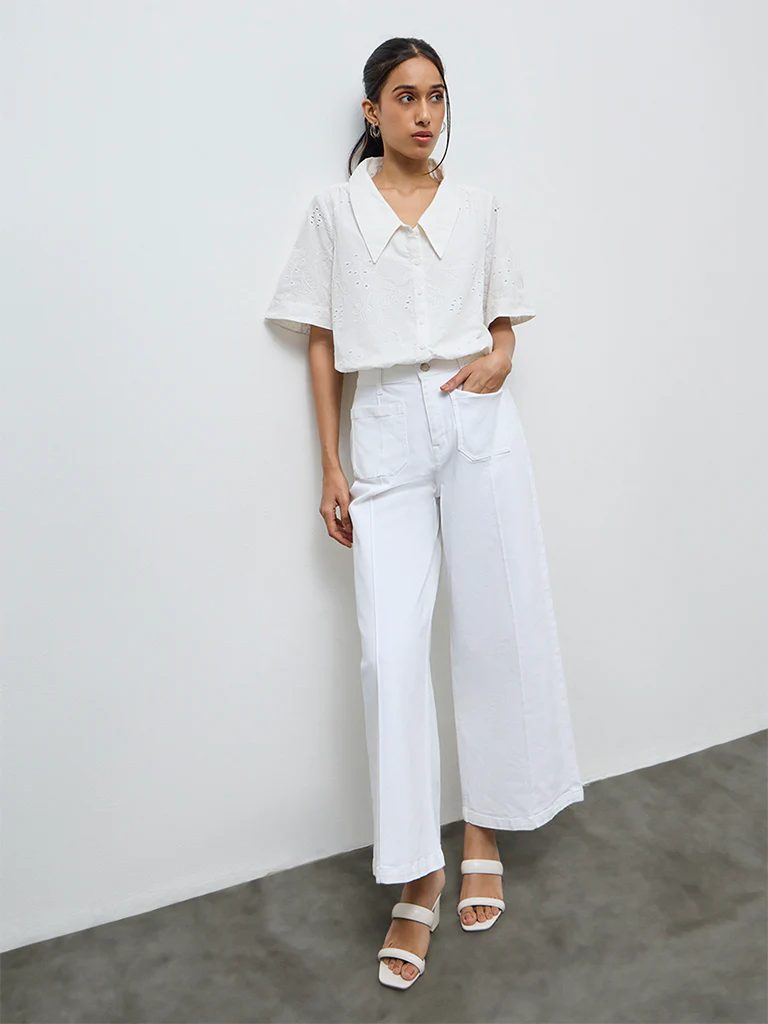 LOV White Schiffli Embroidered Cotton Shirt - Image 2