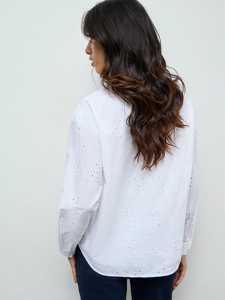 LOV White Schiffli Embroidered Cotton Shirt - Image 4