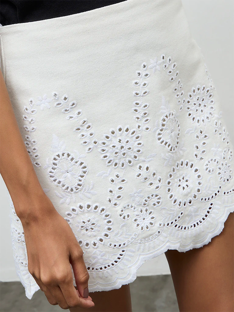 LOV White Schiffli Embroidered High-Rise Cotton Skirt - Image 3