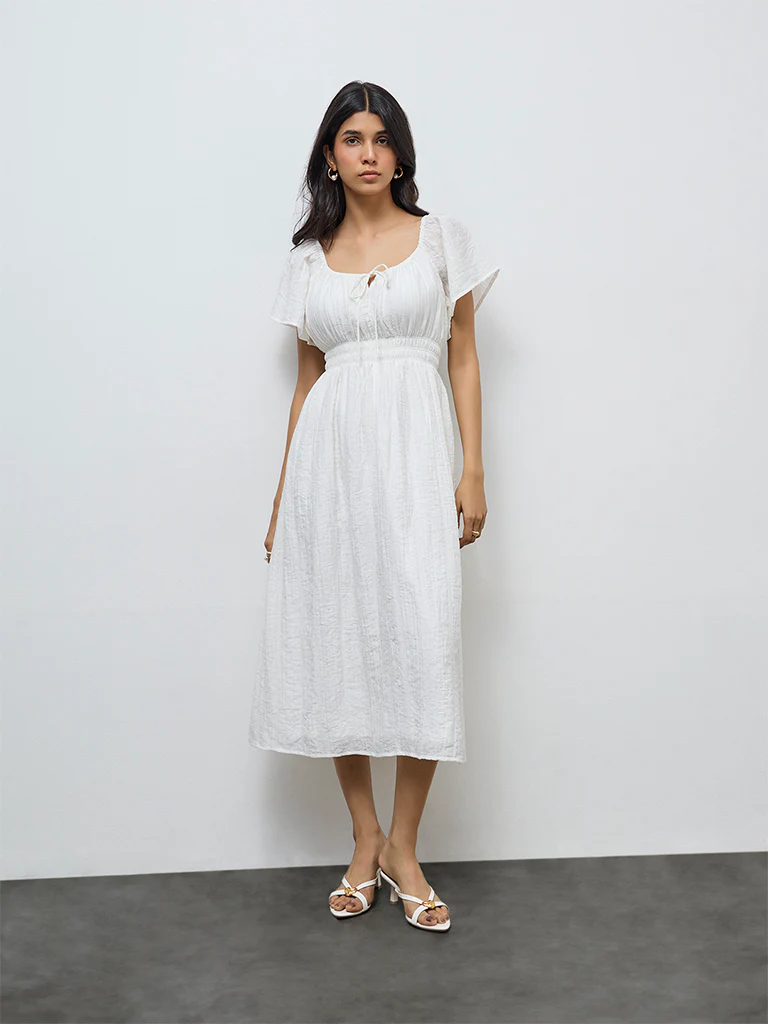 LOV White Self-Textured A-Line Dress - Image 2