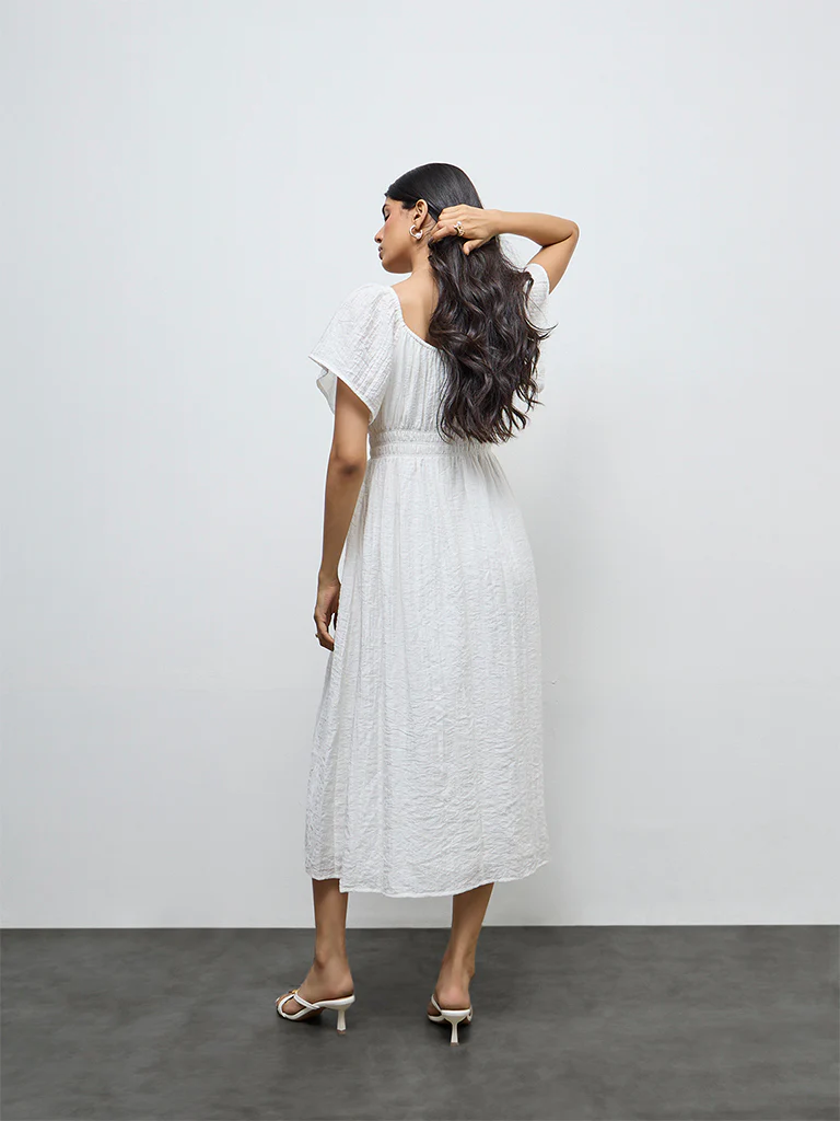 LOV White Self-Textured A-Line Dress - Image 4