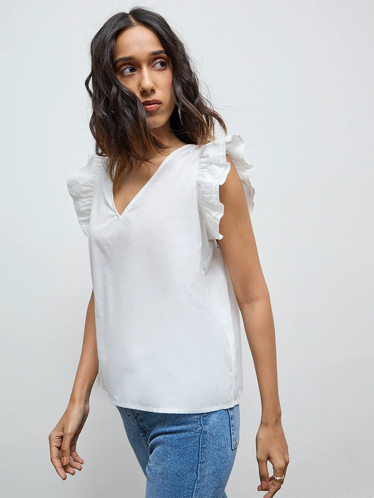 LOV White Solid Cotton Top