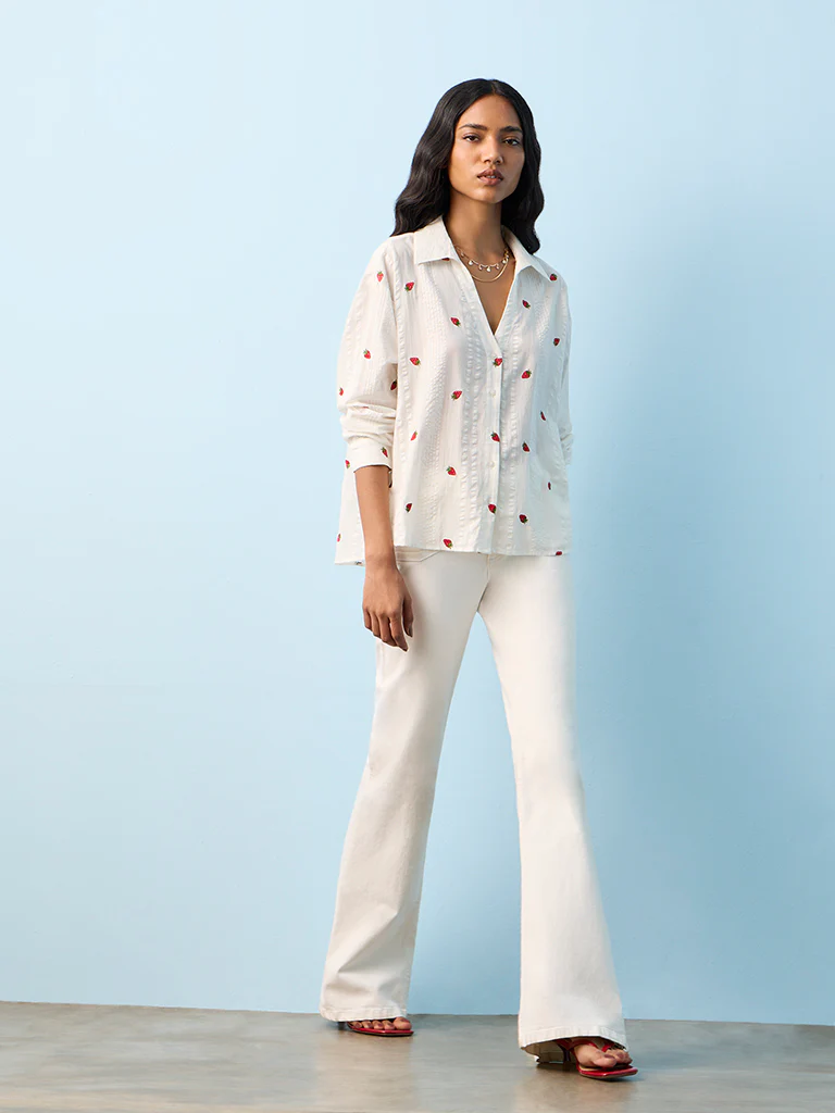 LOV White Strawberry Design Cotton Shirt - Image 2