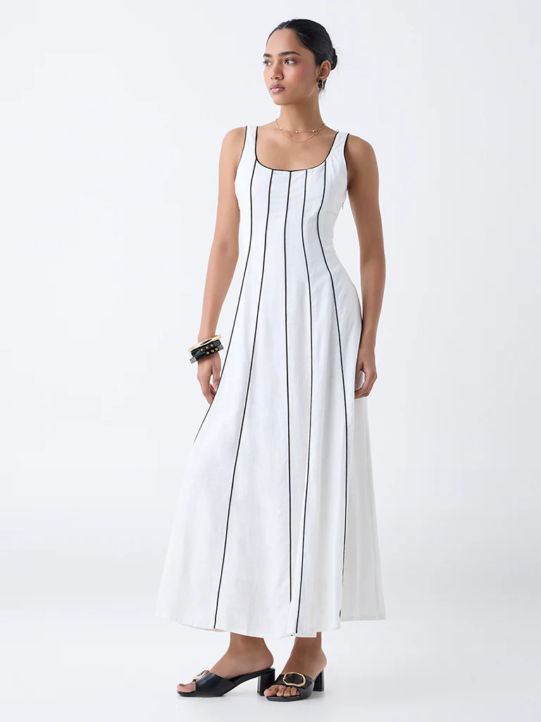 LOV White Striped A-Line Dress - Image 2