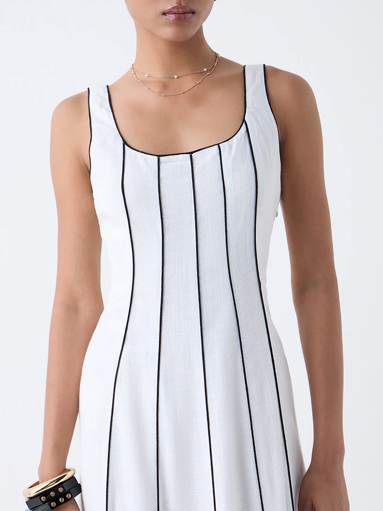 LOV White Striped A-Line Dress - Image 3