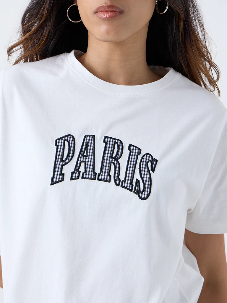 LOV White Text Design Cotton T-Shirt - Image 3