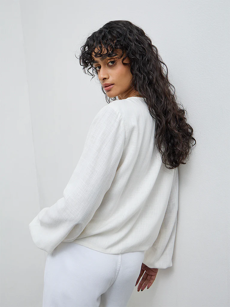 LOV White Tie-Up Detailed Blouse - Image 4