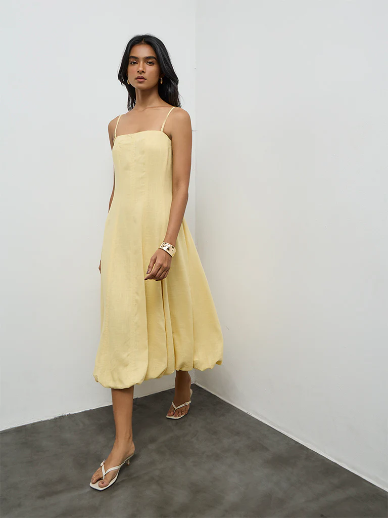 LOV Yellow Linen-Blend Balloon Dress - Image 2