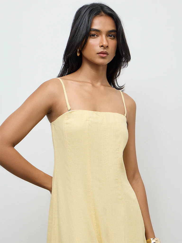 LOV Yellow Linen-Blend Balloon Dress - Image 3