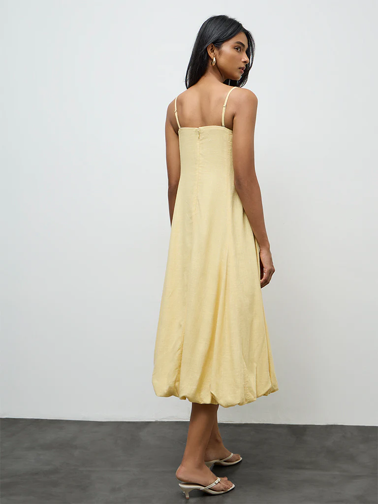 LOV Yellow Linen-Blend Balloon Dress - Image 4