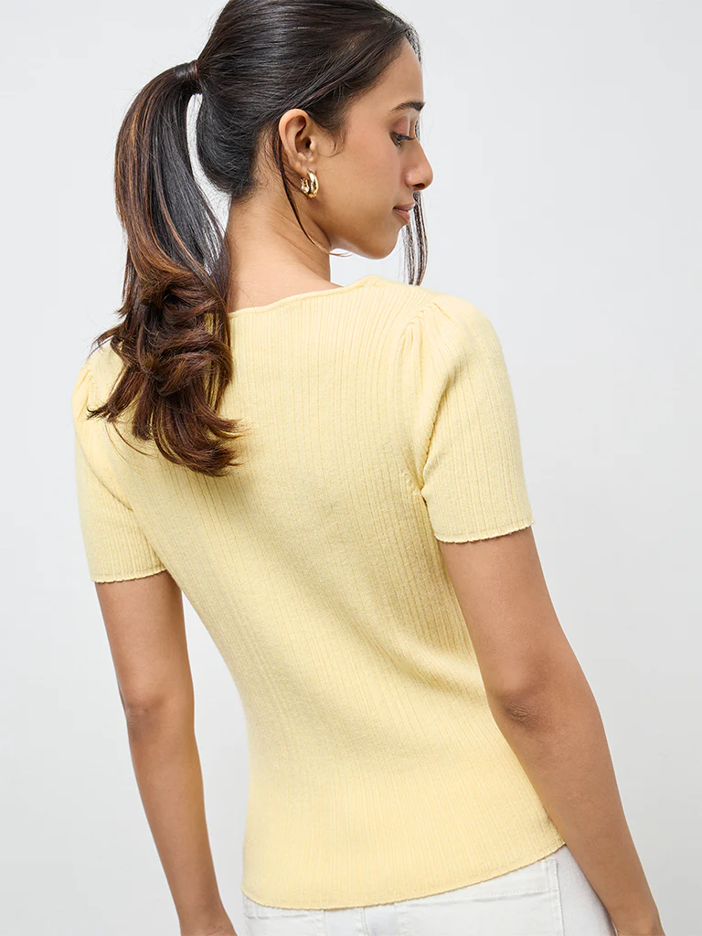 LOV Yellow Ribbed-Textured Top - Image 4