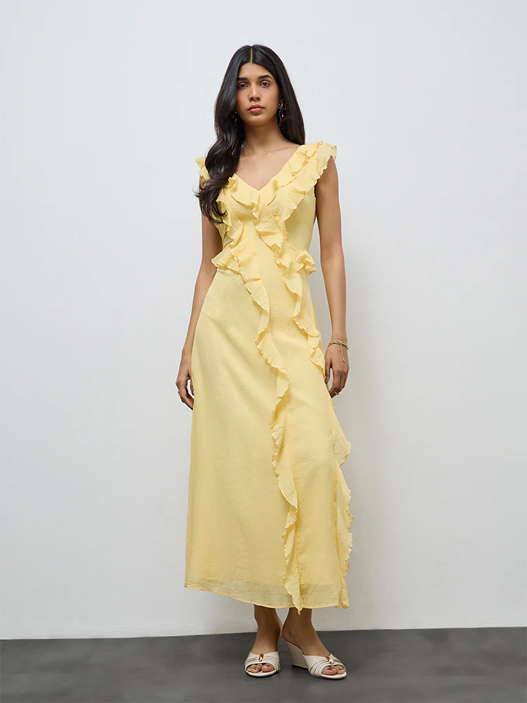 LOV Yellow Ruffle Detailed A-Line Dress