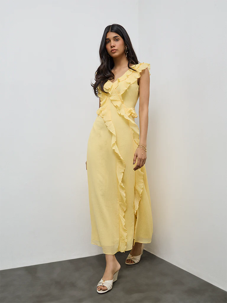 LOV Yellow Ruffle Detailed A-Line Dress - Image 2