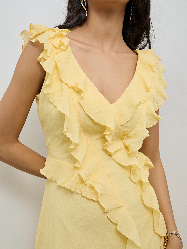 LOV Yellow Ruffle Detailed A-Line Dress - Image 3