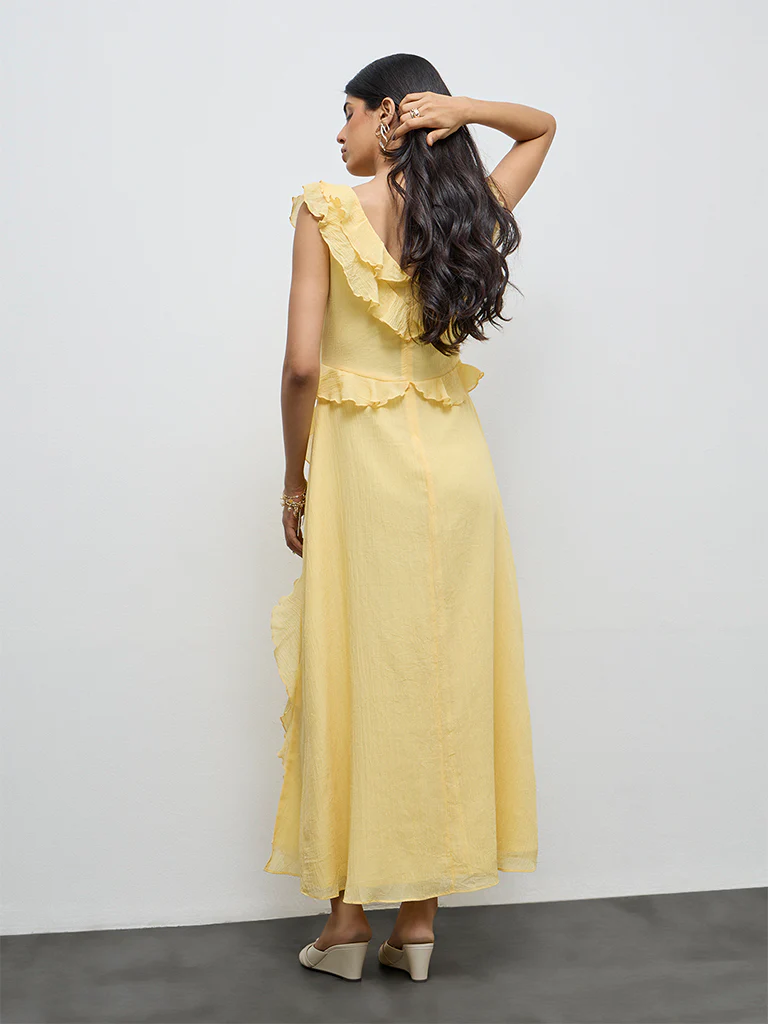 LOV Yellow Ruffle Detailed A-Line Dress - Image 4