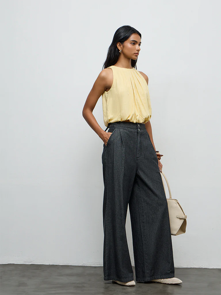 LOV Yellow Solid Linen-Blend Top - Image 2