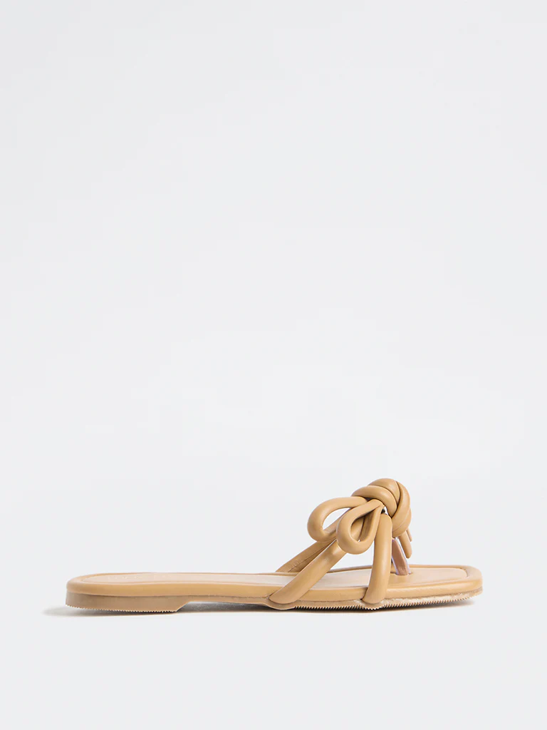 LUNA BLU Beige Bow-Design Puffed Slides - Image 2