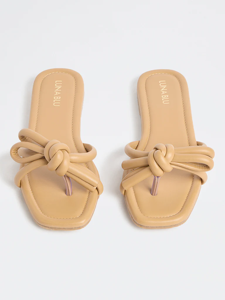 LUNA BLU Beige Bow-Design Puffed Slides - Image 3