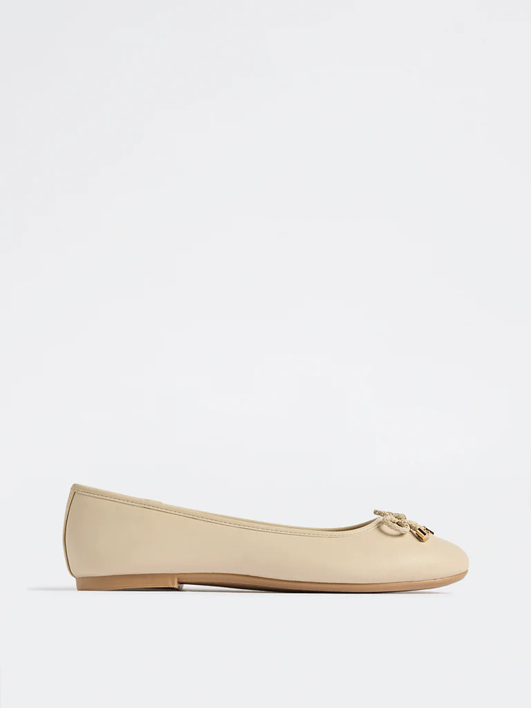 LUNA BLU Beige Bow Detailed Ballerinas - Image 2