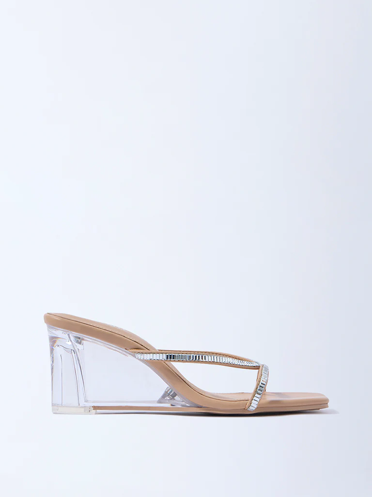 LUNA BLU Beige Diamante Embellished Wedge Sandals
