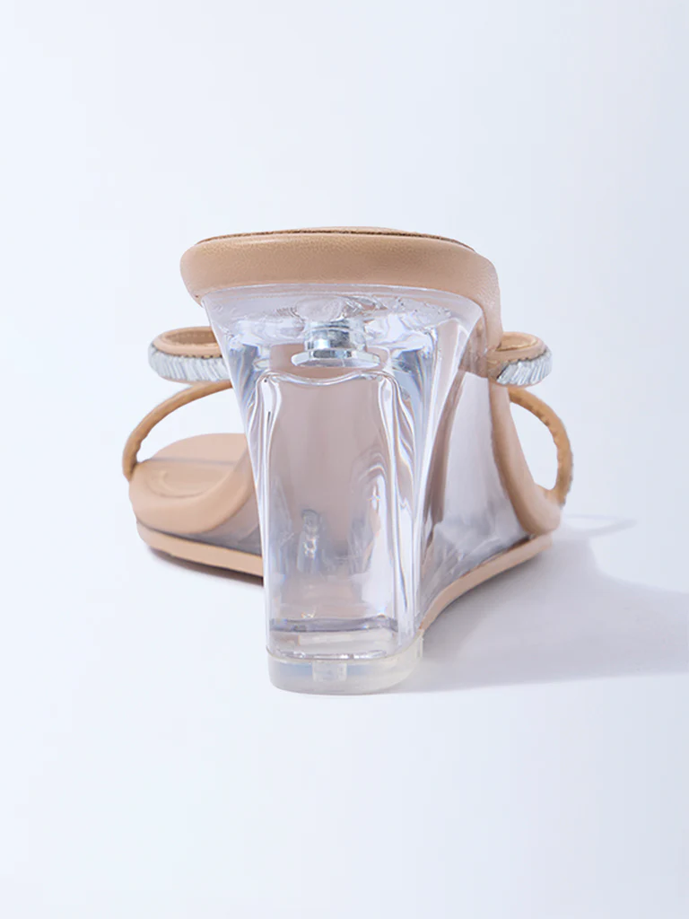 LUNA BLU Beige Diamante Embellished Wedge Sandals - Image 3