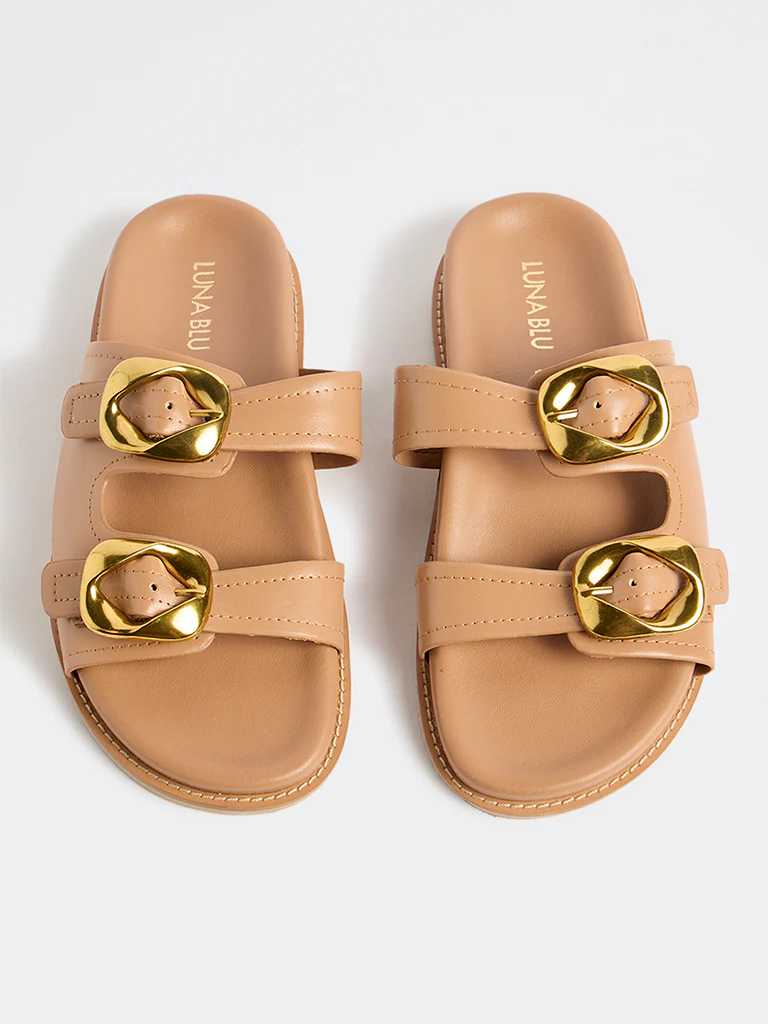 LUNA BLU Beige Double Strap Sandals - Image 3