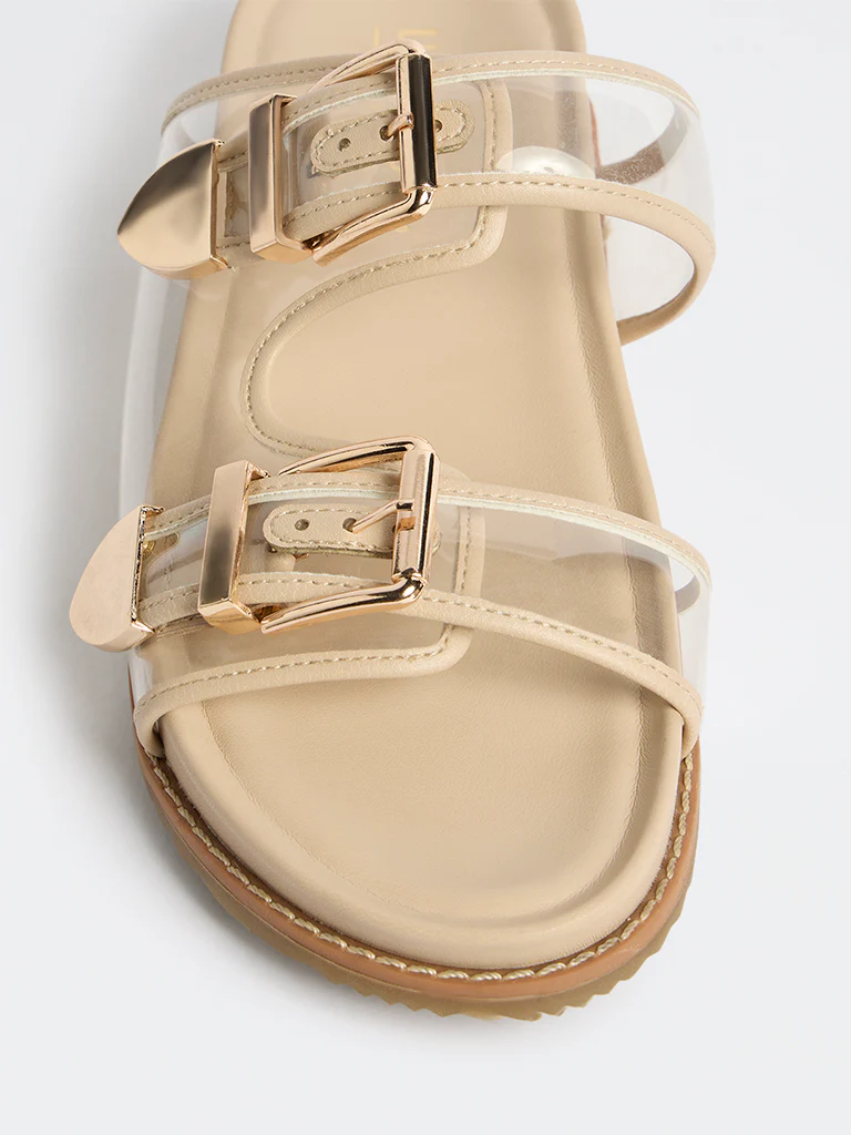 LUNA BLU Beige Dual-Strap Slip-On Comfort Sandals - Image 4