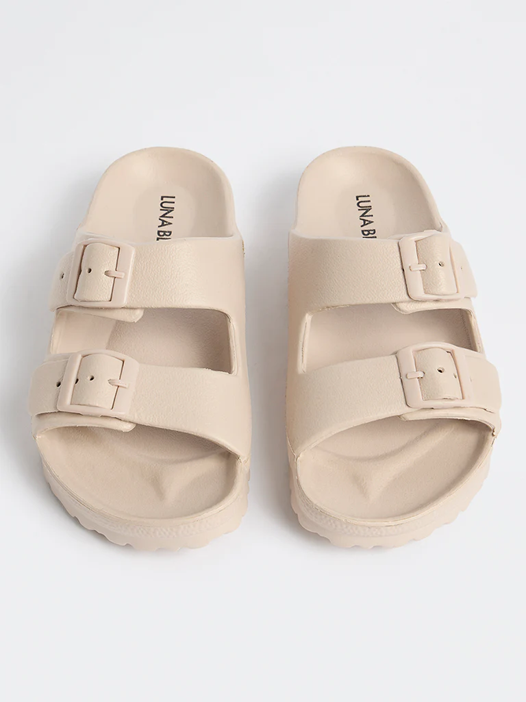 LUNA BLU Beige Dual-Strap Slip-On Sandals - Image 2