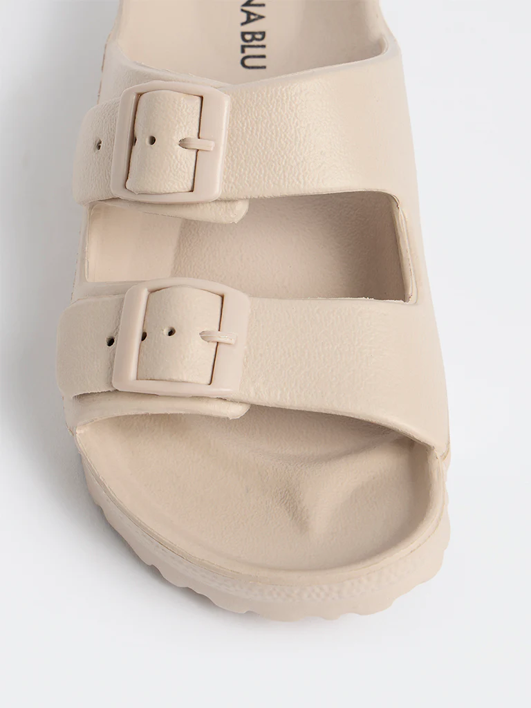 LUNA BLU Beige Dual-Strap Slip-On Sandals - Image 3