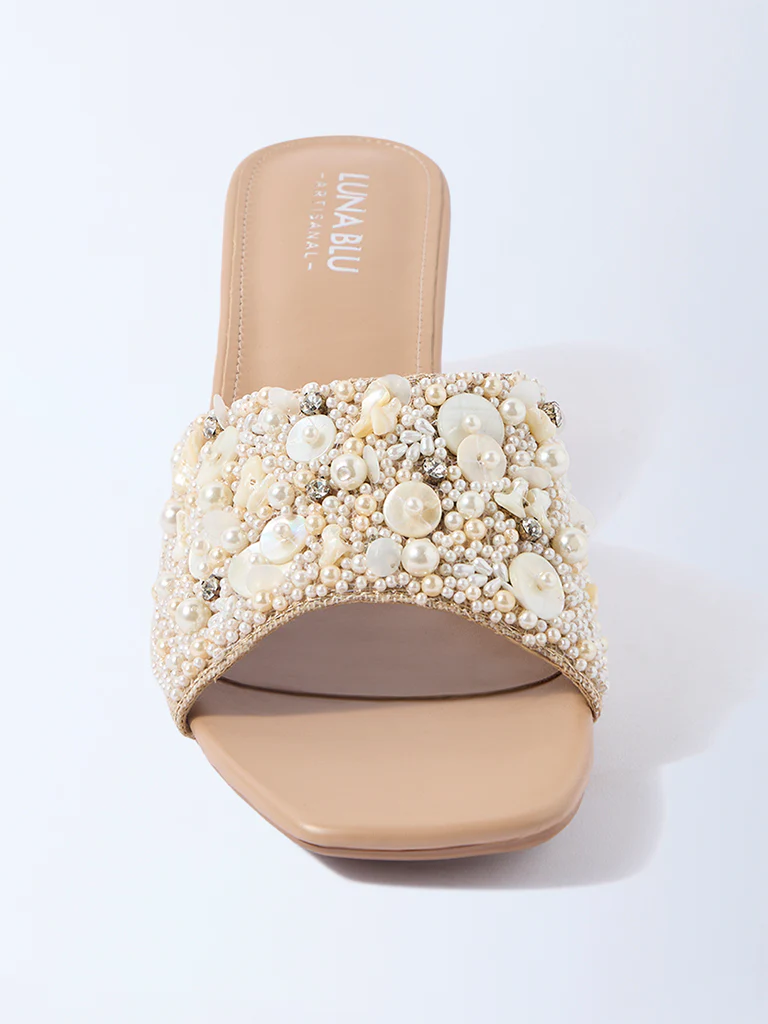 LUNA BLU Beige Embellished Block-Heel Sandals - Exclusive - Image 3
